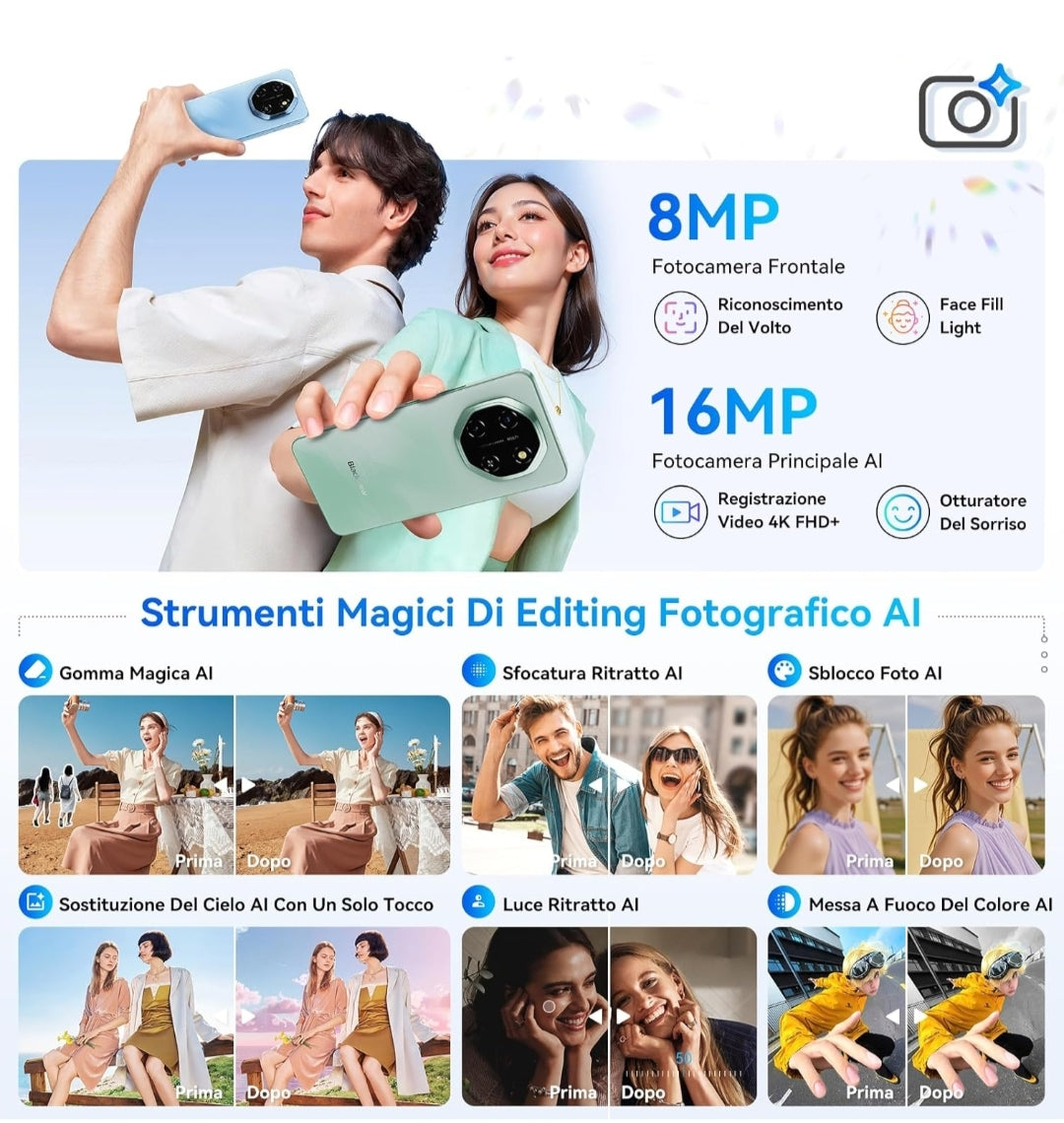 Smartphone BlackView 5G 6.88'' FHD+ 120Hz, 8+16GB RAM+128GB ROM, Android 15, Dual SIM, 5000mAh - CloudStore089
