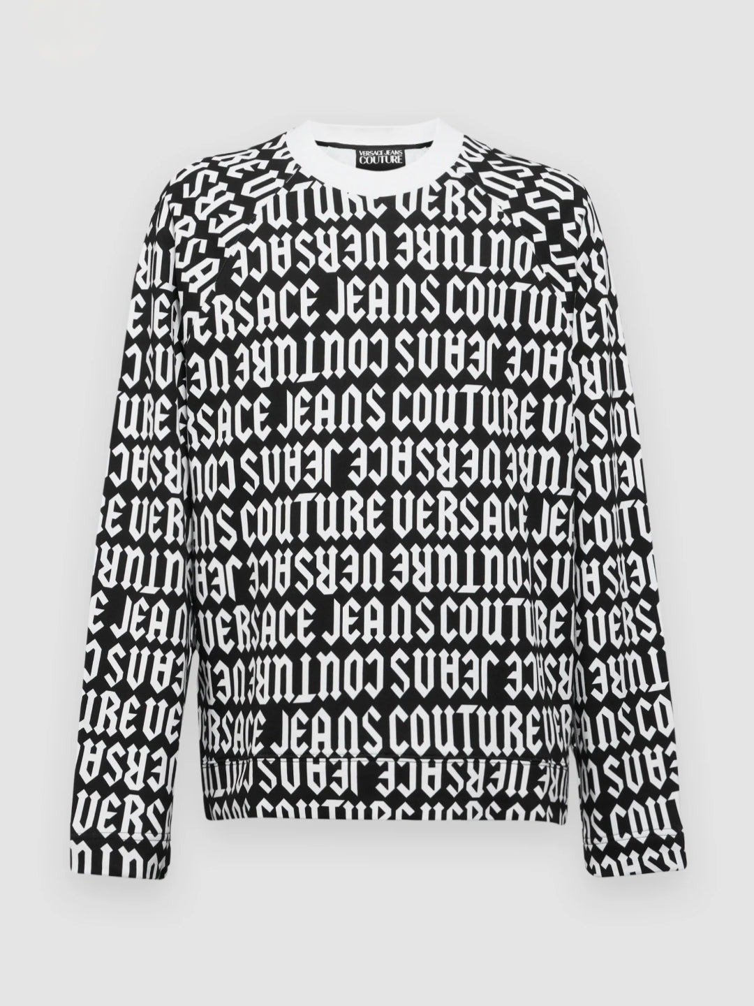 Felpa nera Versace Jeans Couture con stampa logo all over – stile streetwear di lusso