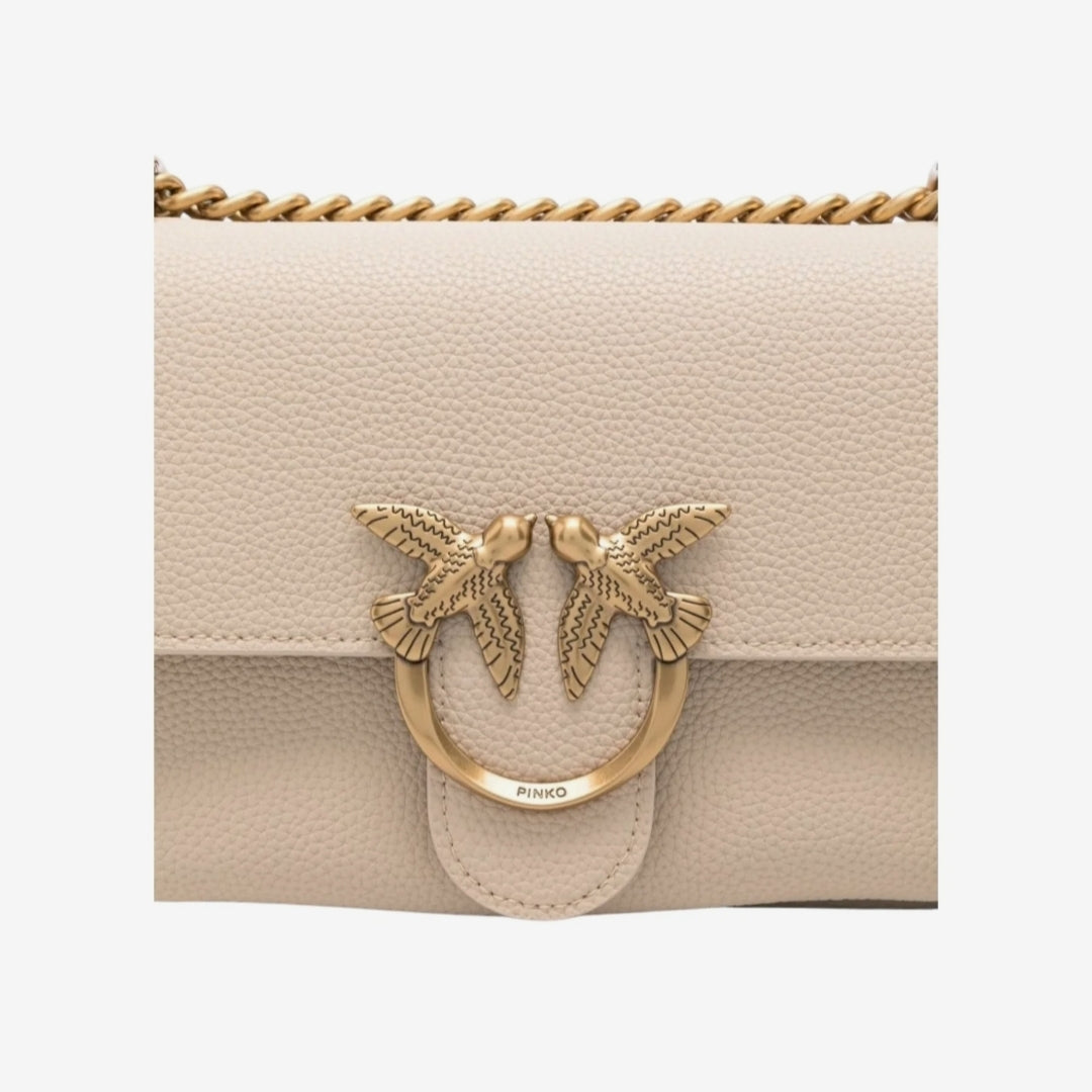 Pinko Borsa a Tracolla – Pelle Beige con Tracolla Catena