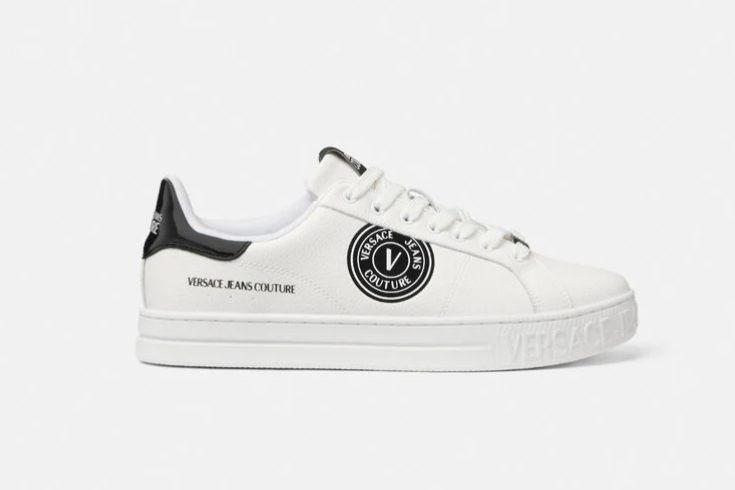Sneakers Versace Jeans Couture bianche da uomo – Logo laterale nero + Pulitore scarpe con spugnetta Collonil Boom Schuhputzset in omaggio
