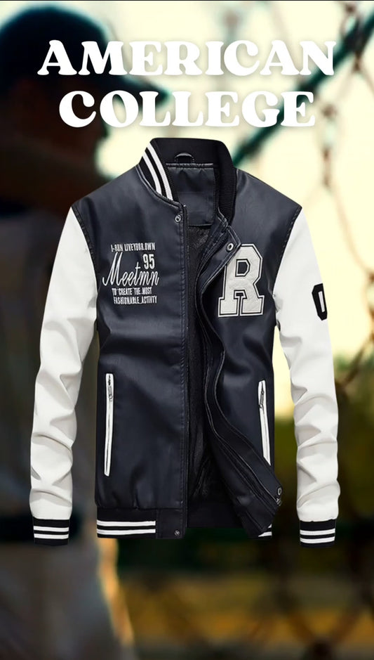 Giacca College Uomo Varsity Jacket Bicolor Nero e Bianco – Stile Streetwear Casual - CloudStore089