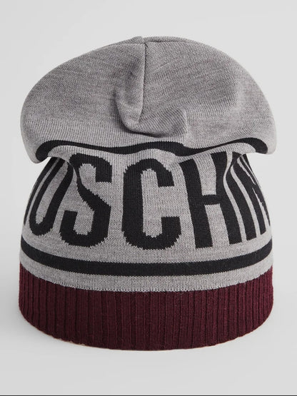 Set Cappello e Sciarpa Moschino Uomo Donna Logo Grande - Invernale, Nero/Rosso o Grigio/Bordeaux