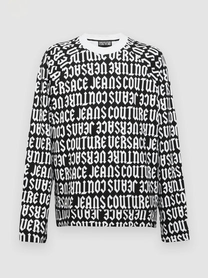 Felpa nera Versace Jeans Couture con stampa logo all over – stile streetwear di lusso