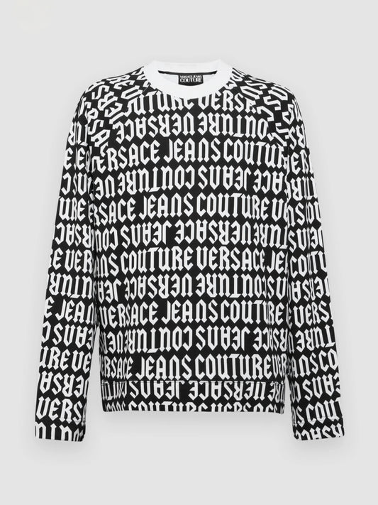 Felpa nera Versace Jeans Couture con stampa logo all over – stile streetwear di lusso